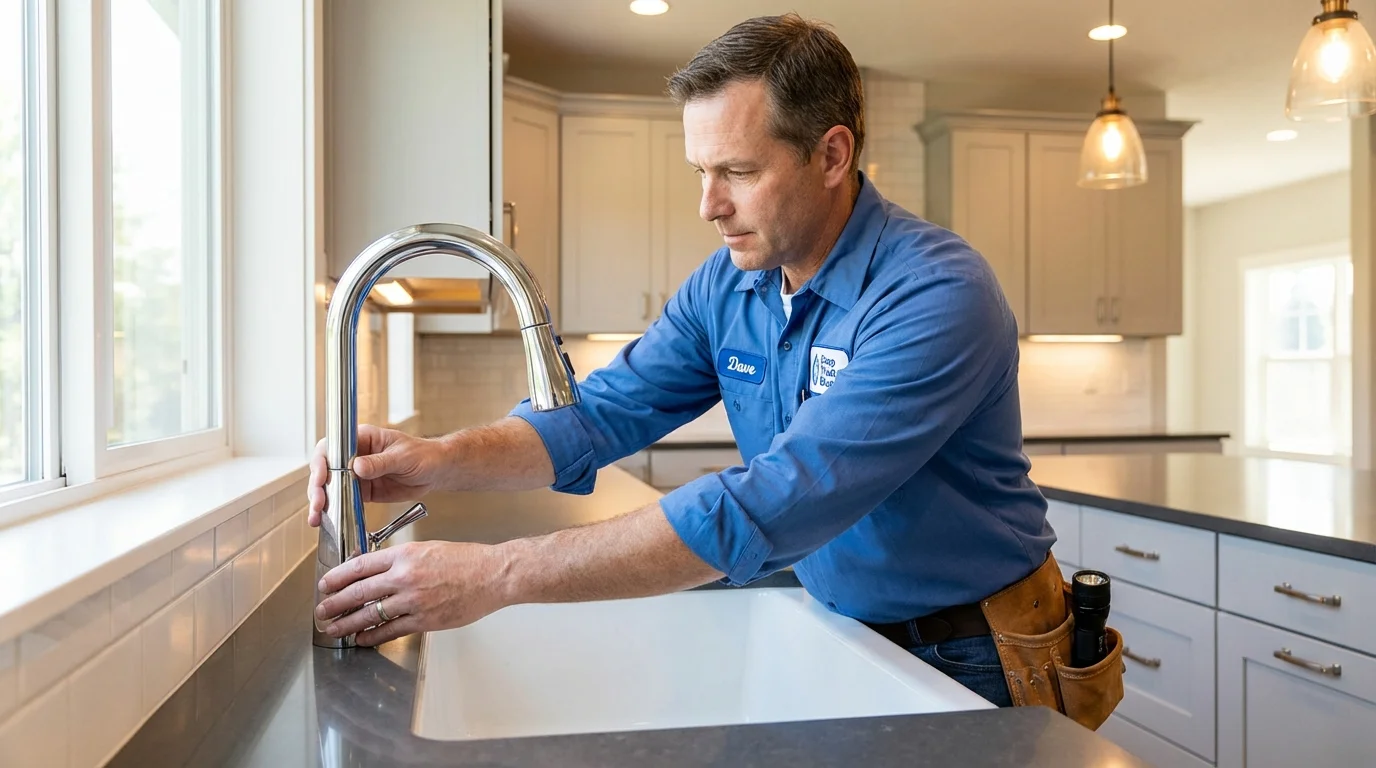 Kitchen faucet installation by Johns Plumbing LLC in Saco