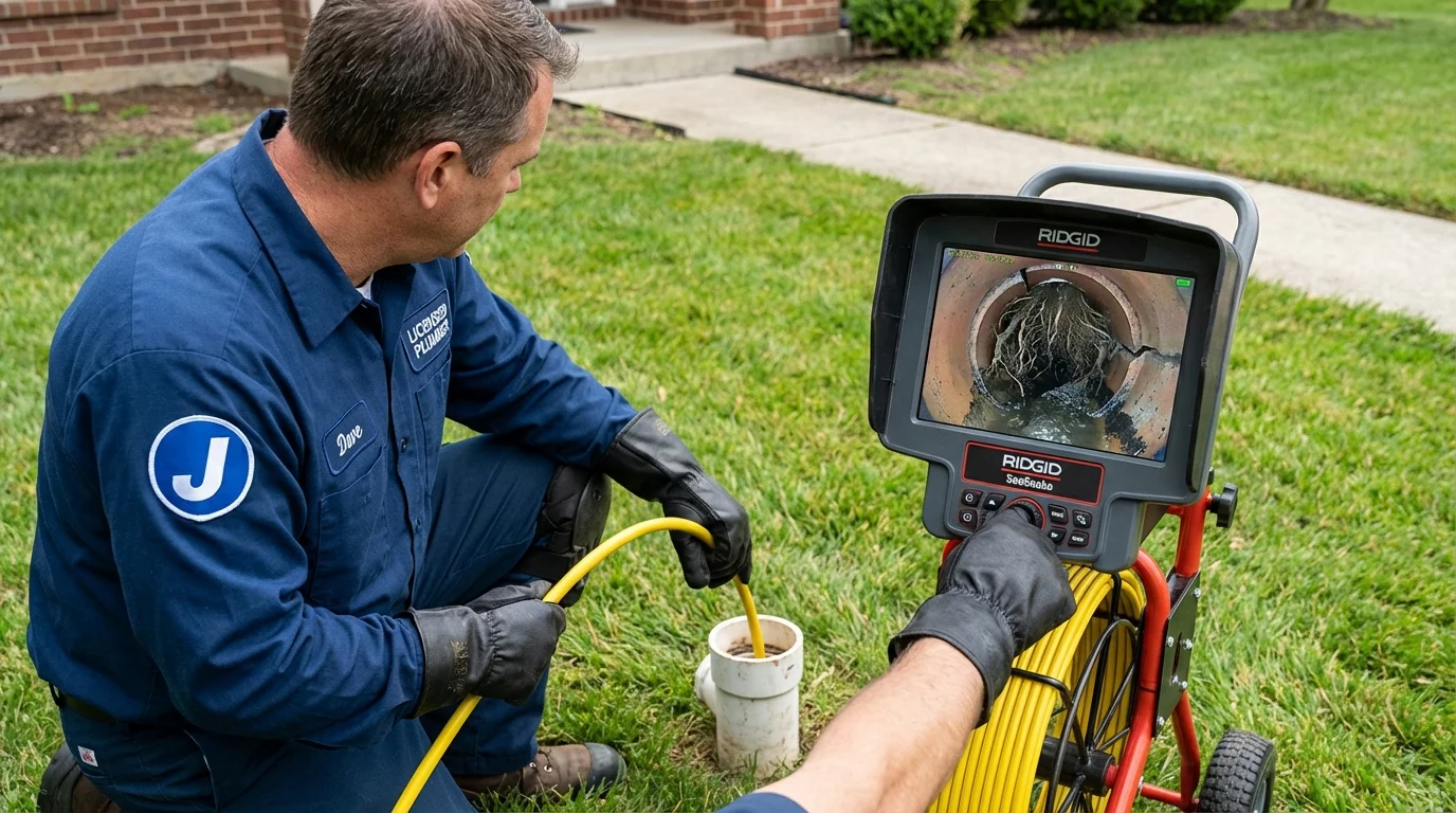 Sewer camera inspection being performed by Johns Plumbing LLC in Saco