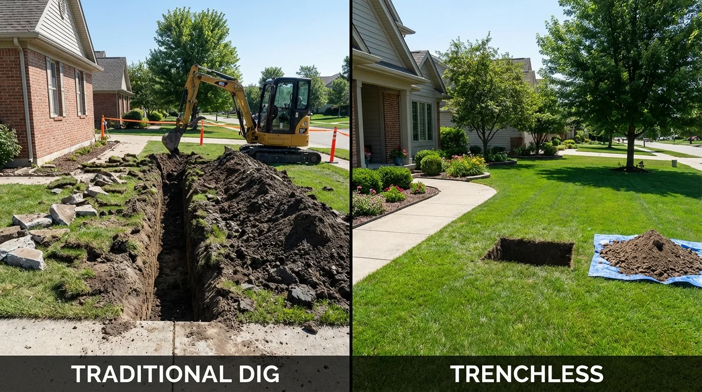 Trenchless sewer repair with minimal yard damage versus traditional excavation in Saco, ME